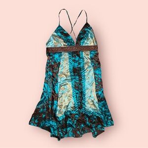 Blue Floral Silk Dress